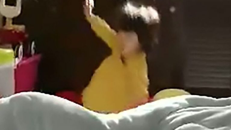 Vogëlushja nuk mund t’i bëjë ballë teshtimës, shikoni si rrëzohet (Video)