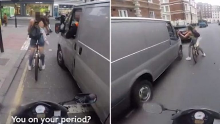 Shoferi i furgonit ngacmon vajzën në biçikletë, ajo i hakmerret në mënyrën më brutale të mundshme (Video)