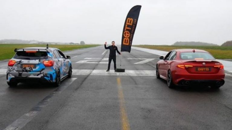 Alfa Romeo Giulia dhe Mercedes-AMG A45, matin forcat në terren të lagur (Video)