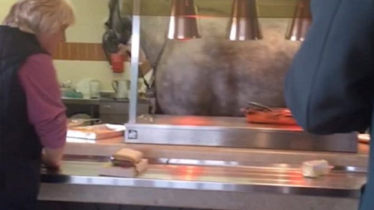 Kali doli nga stalla dhe përfundoi në banakun e restorantit (Video)