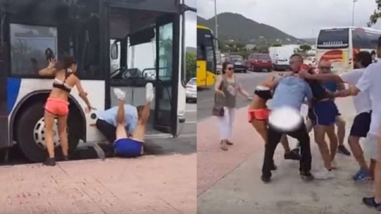 Shoferi i autobusit dhe pasagjeri rrahen me grushta e shkelma, por kaosi krijohet kur në lojë futet e dashura e të riut (Video, +18)