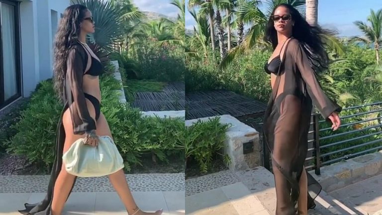 Rihanna tregon figurën e saj të përsosur në bikinit ngjyrë të zezë