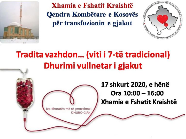 Xhamia e fshatit Kraishtë tradicionalisht organizon dhurimin e gjakut për nder të ditës së Pavarësisë së Kosovës
