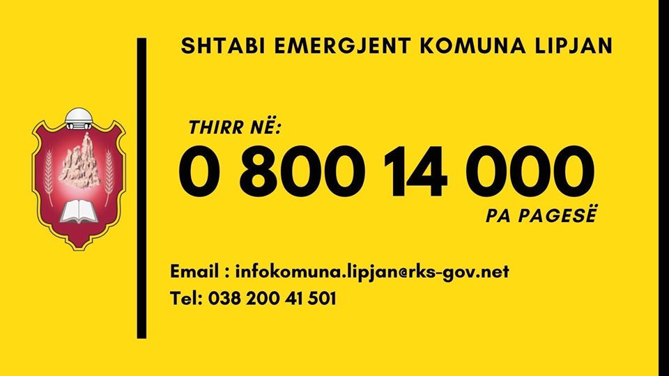 COVID-19, Komuna e Lipjanit tani edhe numrin pa pagesë 0 800 14000