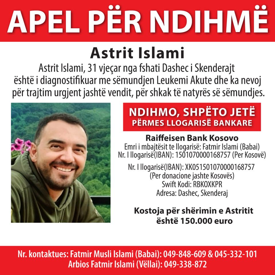 Familja e Astrit Islamit, kërkon ndihmë për shërimin e tij