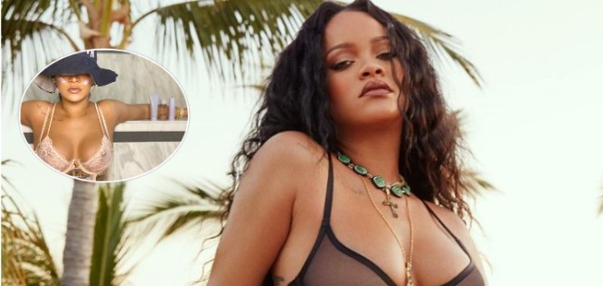 Rihanna pozon veç në sytjena, vë në pah tatuazhin në gjoks