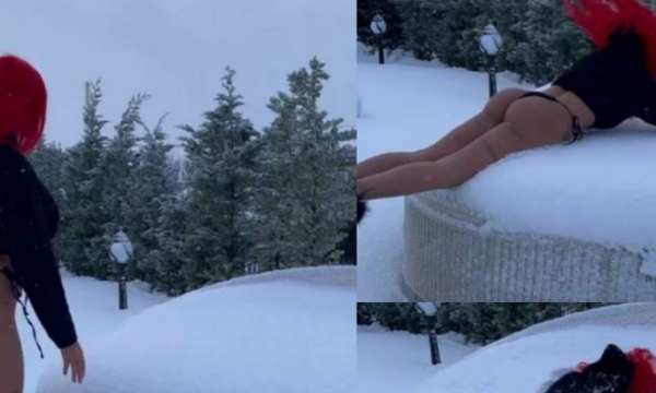 Morena Taraku e sfidon dimrin, hidhet në borë me tanga