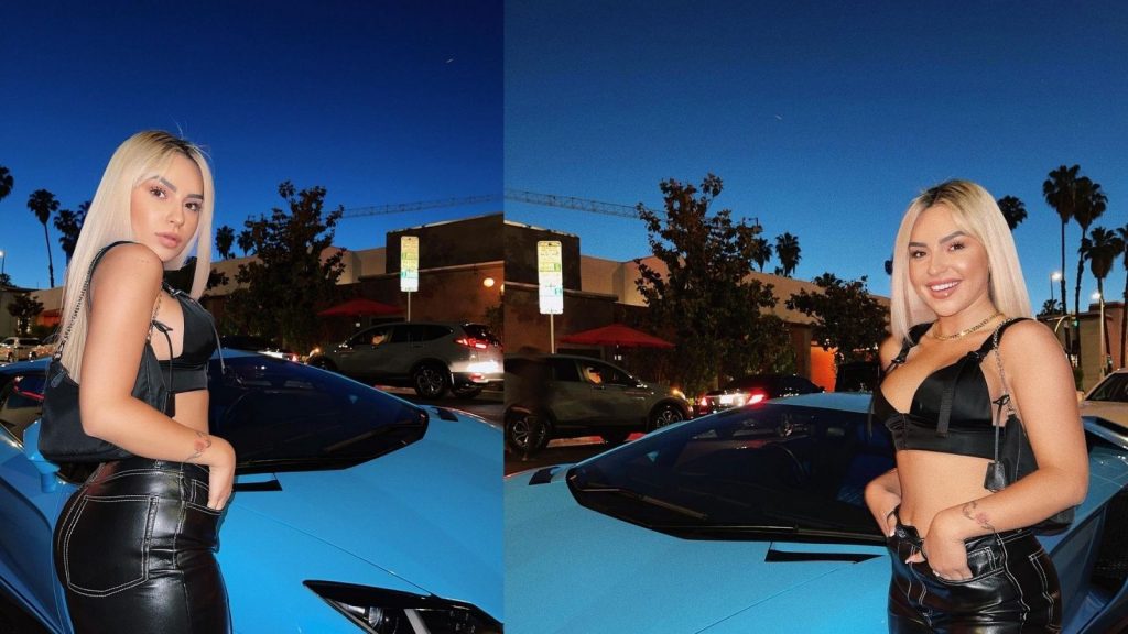 Kida ndan imazhe tjera nga Kalifornia, pozon pranë makinës luksoze “Lamborghini”