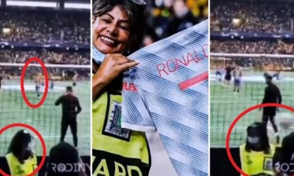 Momenti kur CR7 e rrëzon me top punëtoren e sigurimit