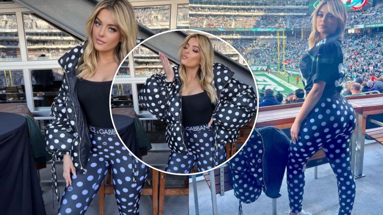 Bebe Rexha duket provokuese me veshje sportive gjatë një ndeshje në futbollin amerikan