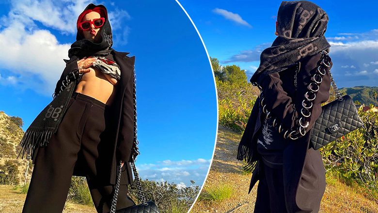 Ava Max pozon e mbuluar me shami, ndërsa nxjerr në pah gjoksin në imazhet e fundit