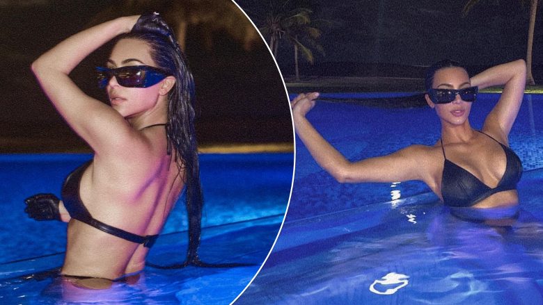 Kim Kardashian tregon linjat e përkryera të trupit, teksa shijon një natë në pishinë
