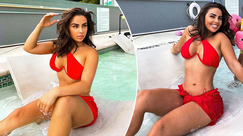 Linda Halimi tregon linjat e tonifikuara të trupit në bikini të kuqe