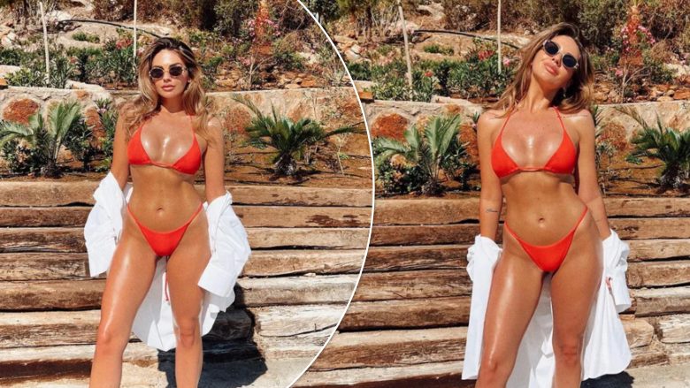Beatrix Ramosaj ekspozon linjat tërheqëse të trupit në bikini të kuqe