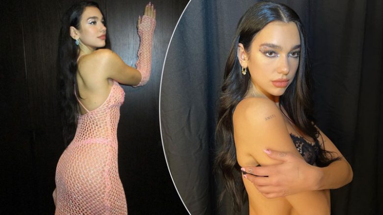 Nga fustani rrjetë i tejdukshëm te pozat me sutiene të zeza – Dua Lipa mahnitëse në fotografitë e reja