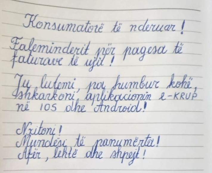 Mjeku: Njoftimi i ujësjellësit i shkruar me dorë u bë me qëllim (VIDEO)